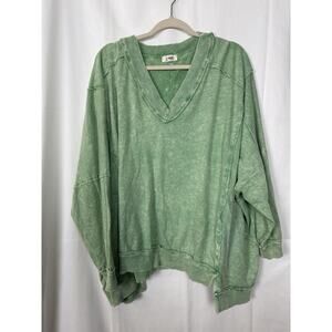 J.Her Mineral Wash Oversized V-Neck Sweatshirt Oversized Sage Green Size M